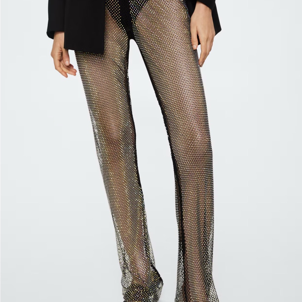 MANGO RHINESTONE DETAIL TROUSERS